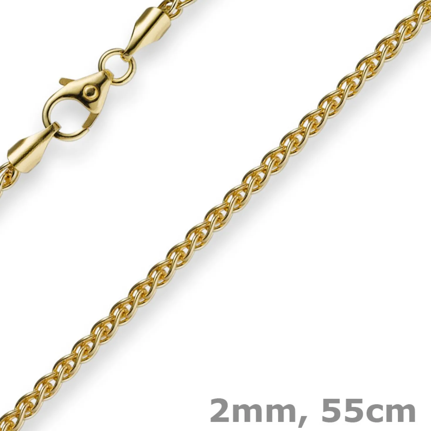 2mm Zopfkette Kette Collier, 750 Gold Gelbgold, Goldkette 55cm, Unisex