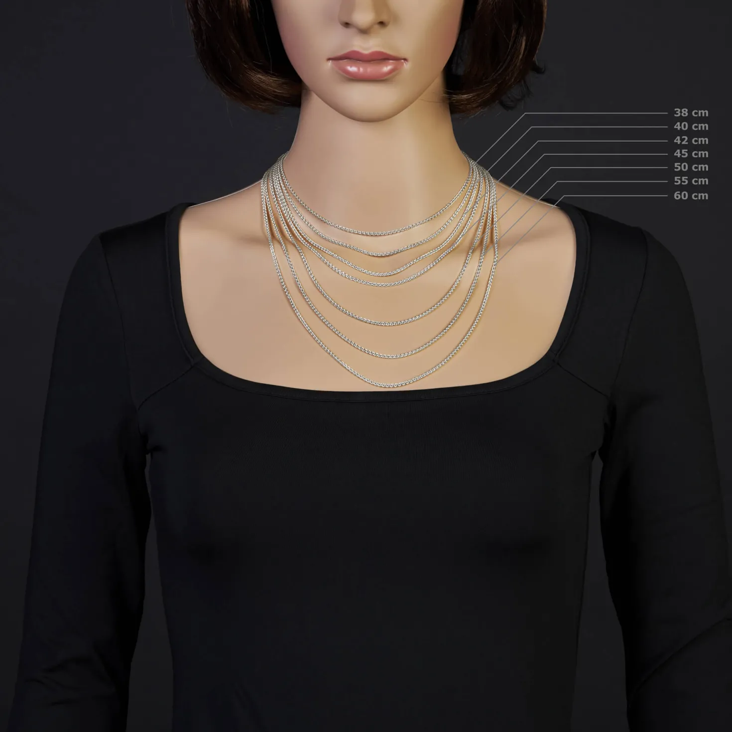 2mm Zopfkette Kette Collier, 750 Gold Weißgold, Goldkette 38cm, Unisex