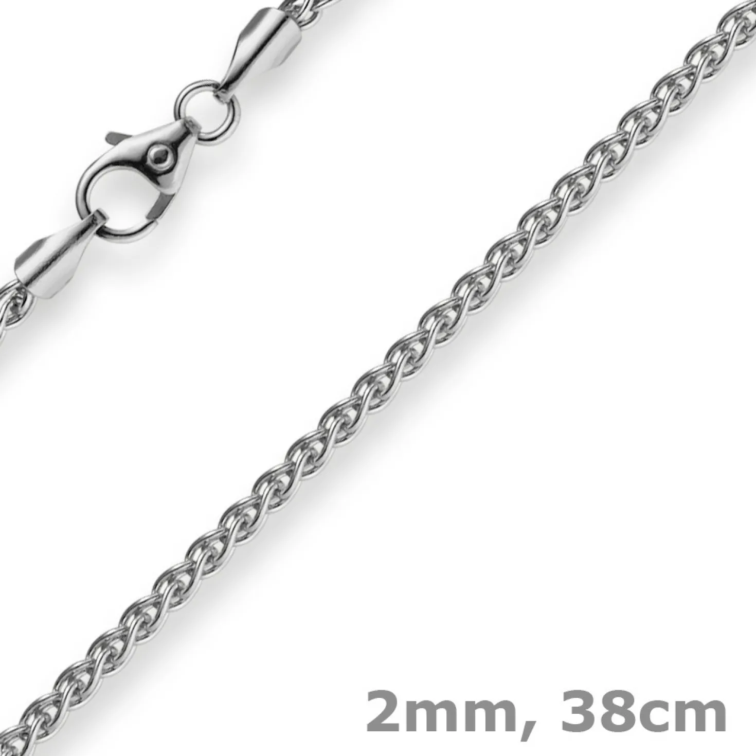 2mm Zopfkette Kette Collier, 750 Gold Weißgold, Goldkette 38cm, Unisex