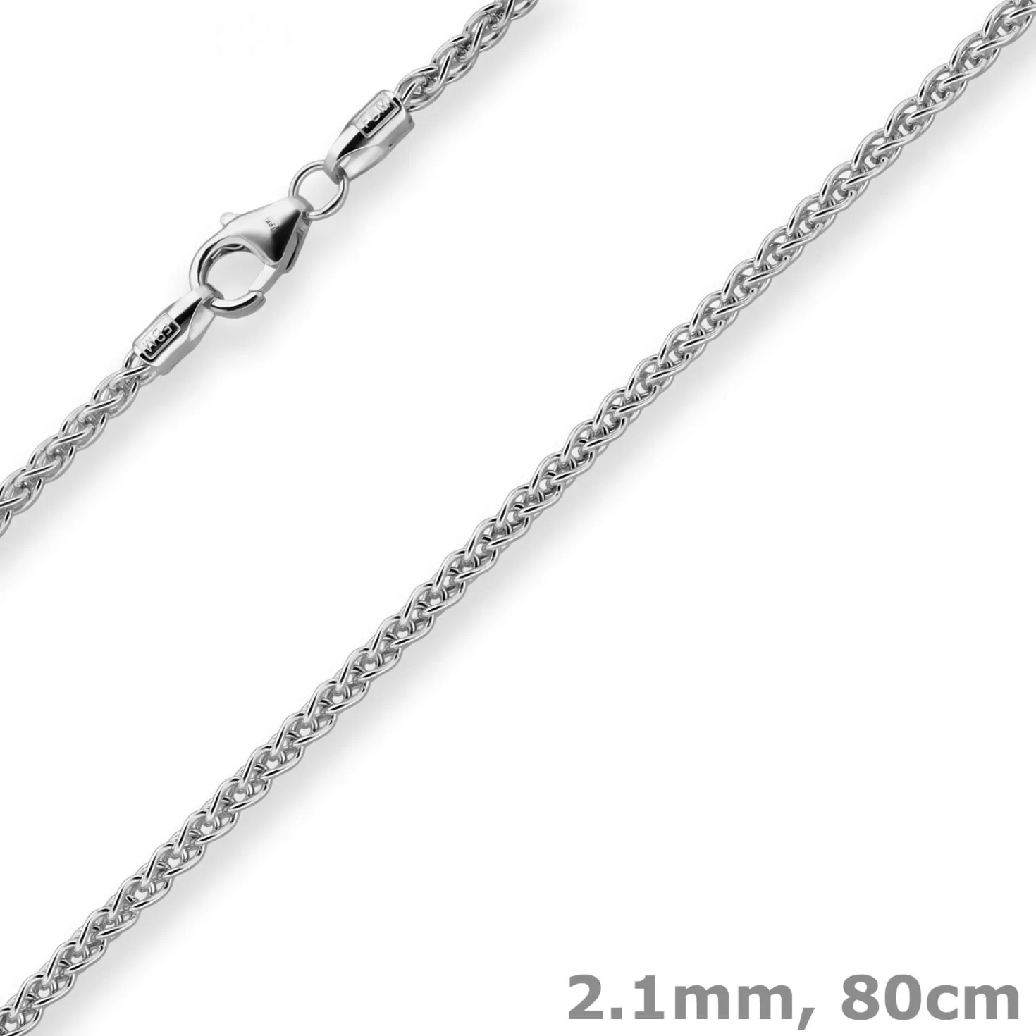 2,1mm Zopfkette Silberkette Collier Halskette aus 925 Silber rhodiniert 80cm