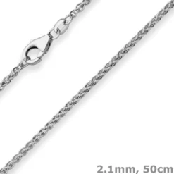 2,1mm Zopfkette Silberkette Collier Halskette aus 925 Silber rhodiniert 50cm