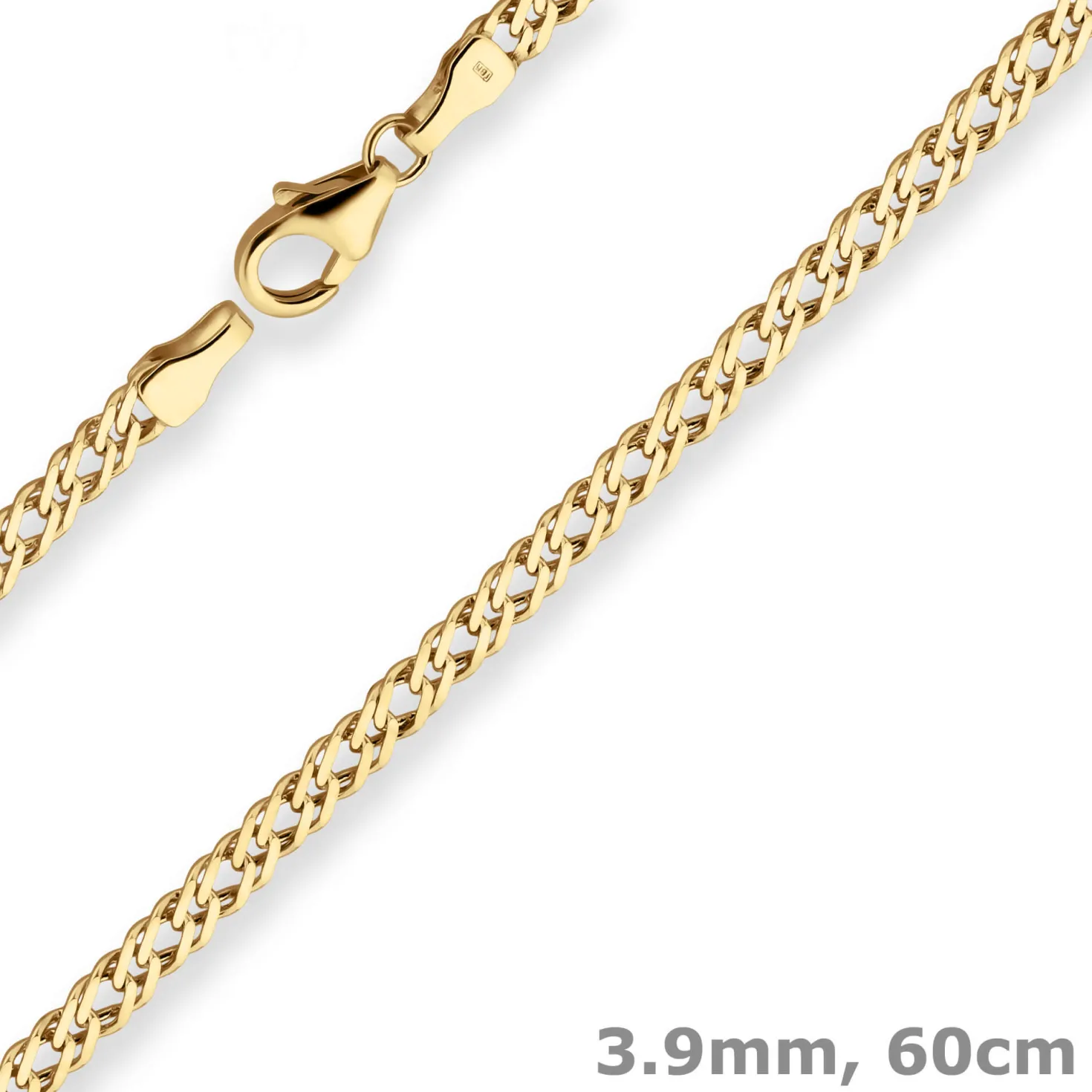 3,9mm Zwillingspanzerkette Kette Collier Halskette aus 585 Gold Gelbgold 60cm