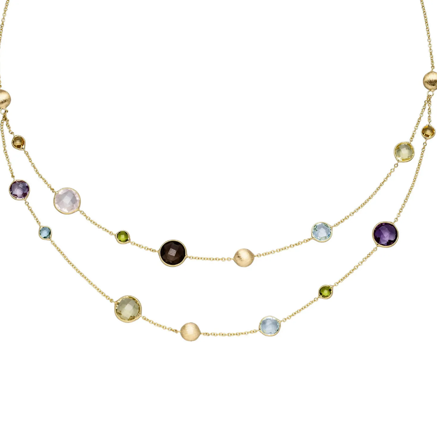 Multicolor Collier Rauchquarz Amethyst Citrin Peridot Quarz 585 Gold 45cm