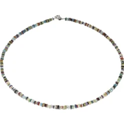 Multicolor Edelstein-Kette Collier aus Achat & 925 Silber, mehrfarbig bunt, 48cm