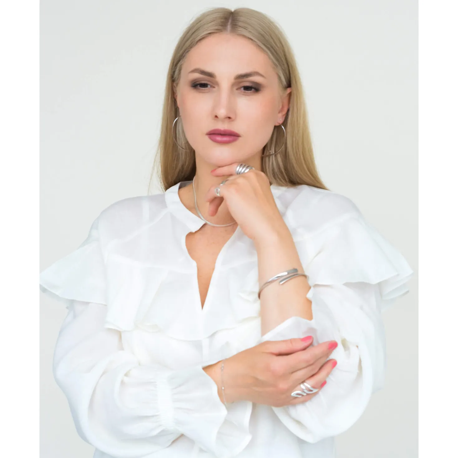 Offener Armreif mit Scharnier Armband, oval, 925 Silber rhodiniert Armschmuck