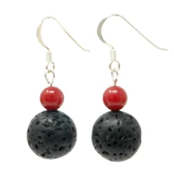 Ohrhänger aus Lava & Koralle schwarz-rot 925 Silber Ohrringe Ohrschmuck Ohrhaken