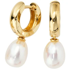 Ohrhänger Creolen 6,9x20,4mm Ohrringe Süßwasserperlen 585 Gelbgold creme weiß