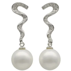 Ohrhänger mit Stecker Perlen Muschelkernperlen Zirkonia weiß 925 Silber Damen