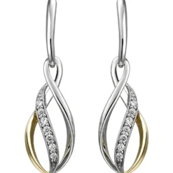 Ohrhänger 9,8x34,1mm aus 925 Silber bicolor vergoldet mit 14 Zirkonia Ohrringe