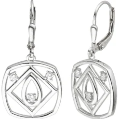 Ohrhänger 16,8x34mm aus 925 Silber 6 Zirkonia Ohrringe Boutons rhodiniert
