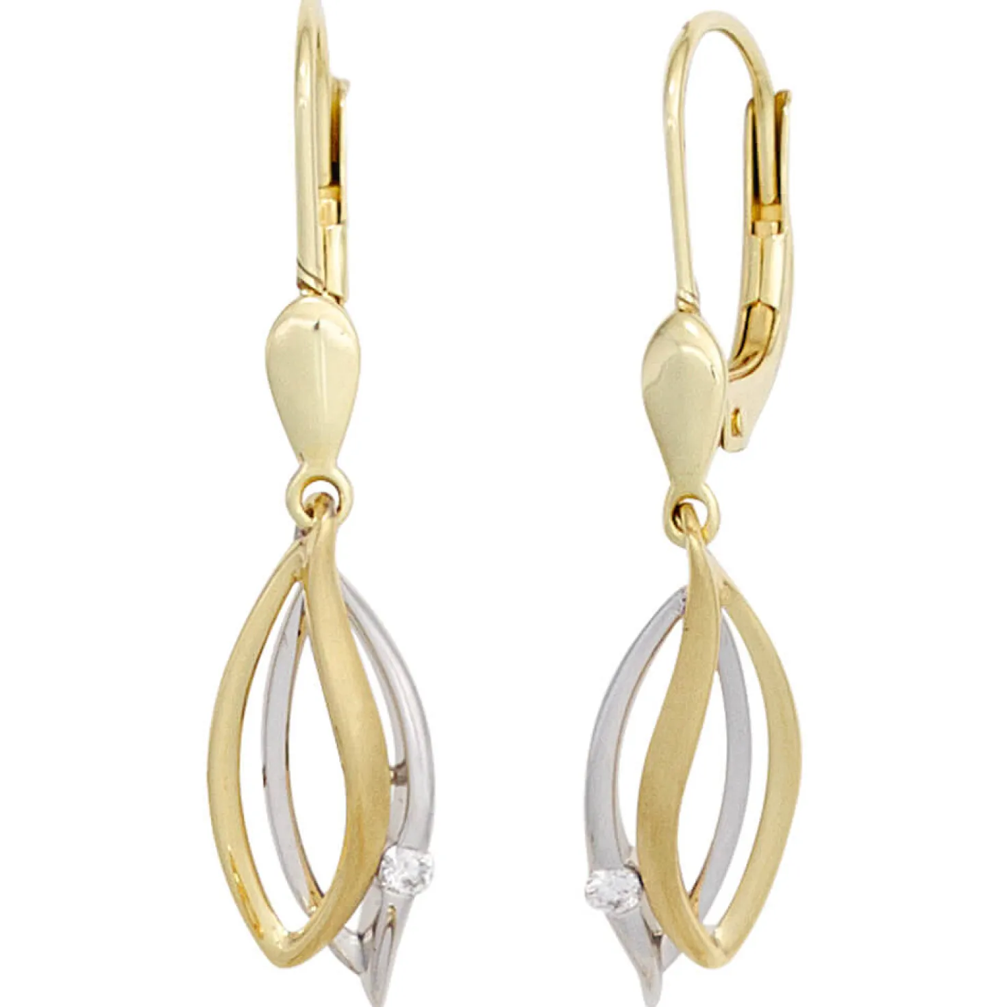 Ohrhänger 6,6x30,3mm Boutons Diamanten 0.04Ct 585 Gelbgold Weißgold
