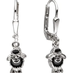 Ohrhänger 6,5x22,2mm Boutons schwarze Schäfchen 925 Silber Lackeinlagen