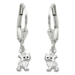 Ohrhänger 21x5mm Brisur Katze Katzen 925 Silber matt-glänzend Silberohrringe