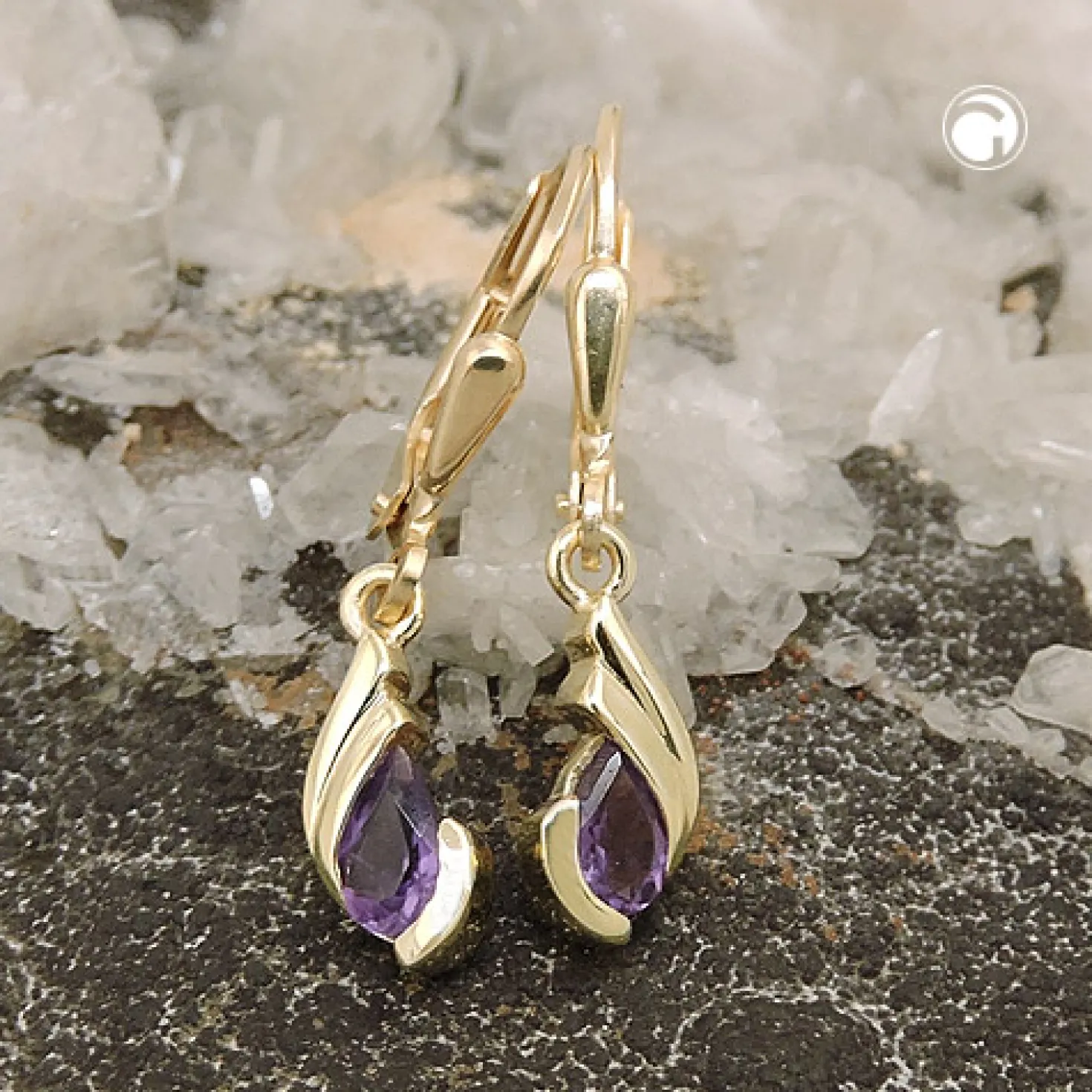 Ohrhänger 25x5mm Brisur Tropfen aus Amethyst lila 375 Gold Gelbgold Ohrringe
