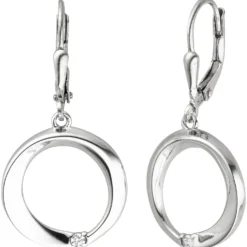Ohrhänger 16,6x32,8mm Kreise 925 Silber mit 2 Zirkonia Boutons Ohrringe glänzend