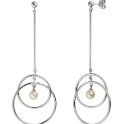 Ohrhänger 30,8x86,2mm Kreise Süßwasser-Perlen weiß 925 Silber Ohrringe