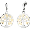 Ohrhänger 24,7x42,7mm Ohrringe Baum Lebensbaum Edelstahl mit Gelbgoldfarbe