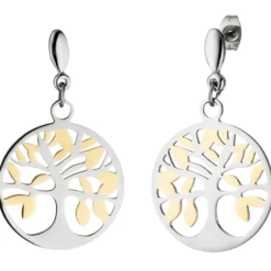 Ohrhänger 24,7x42,7mm Ohrringe Baum Lebensbaum Edelstahl mit Gelbgoldfarbe