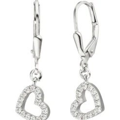 Ohrhänger 8,2x27,2mm Ohrringe Boutons Brisur Herzen Herzchen Zirkonia 925 Silber