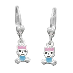 Ohrhänger 24x6mm Ohrringe Brisur pink-hellblau 925 Silber für Kids Kinder