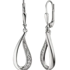 Ohrhänger 9,1x34,8mm Tropfen mit 20 Zirkonia weiß 925 Silber Ohrringe Damen