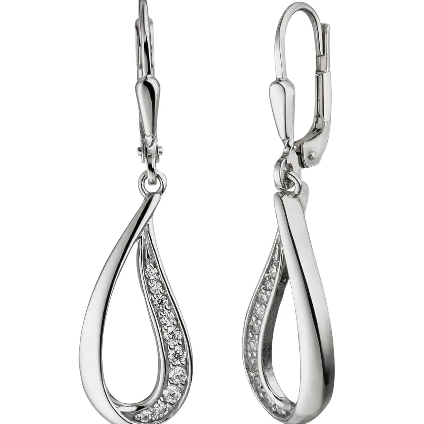 Ohrhänger 9,1x34,8mm Tropfen mit 20 Zirkonia weiß 925 Silber Ohrringe Damen