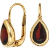 Ohrringe Boutons Granat rot dunkelrot tropfenförmig 375 Gold Gelbgold