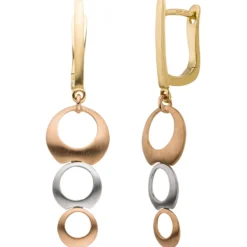 Ohrringe Boutons Kreise 34,5x8,8mm 585 Gold gelb/weiß/rot mattiert tricolor