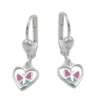 Ohrringe Brisur Herz mit Schmetterling pink blau 925 Silber Kinder