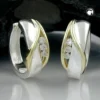 Ohrringe Creole Creolen 17x7mm mit Zirkonia 925 Silber bicolor schlicht Damen