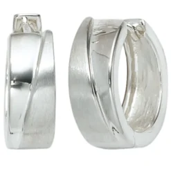Ohrringe Creolen Creole 15,5mm aus 925 Silber rhodiniert Klappmechanik