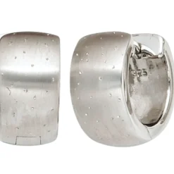 Ohrringe Creolen 13,8mm 925 Silber breit Ohrschmuck Glitzereffekt