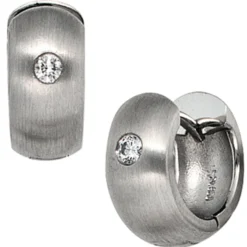 Ohrringe Creolen rund Diamant 0.09Ct W/SI Brillant 950 Platin matt 13mm Damen