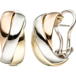 Ohrringe Creolen 7,6x16,8mm aus 585 Gold Gelbgold Weißgold Rotgold dreifarbig