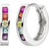 Ohrringe Creolen 14,6x3mm aus 925 Silber rhodiniert 10 Zirkonia bunt multicolor