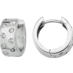 Ohrringe Creolen 14,8x6,5mm aus 925 Silber rhodiniert mit 18 Zirkonia flach