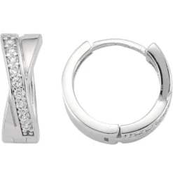 Ohrringe Creolen 14,5x5,8mm gekreuzt aus 925 Silber rhodiniert mit 18 Zirkonia