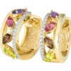 Ohrringe Creolen 18,1x6,9mm 585 Gelbgold 8 bunte Edelsteine 32 Diamanten 0,2 Ct.