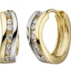 Ohrringe Creolen 13,5x4mm Zirkonia 333 Gold Gelbgold gewellt Ohrschmuck Damen