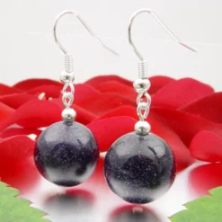 Ohrringe, Ohrhänger aus Blaufluss, Ø 14mm, dunkelblau, 925 Silber
