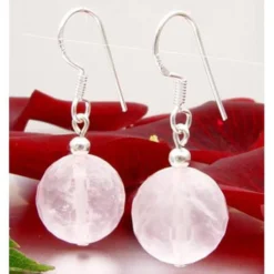 Ohrringe Ohrhänger aus echtem Rosenquarz & 925 Silber, Ø14mm, rosè