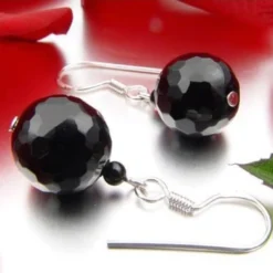 Ohrringe Ohrhänger aus echtem Onyx & 925er Silber, 12mm, schwarz