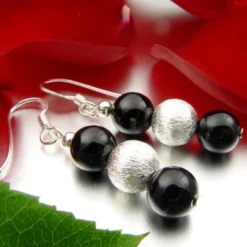 Ohrringe Ohrhänger aus echtem Onyx & 925er Silber, schwarz