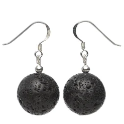 Ohrringe Ohrhänger aus echter Lava Kugel Ø14mm & 925 Silber, schwarz, mit Poren