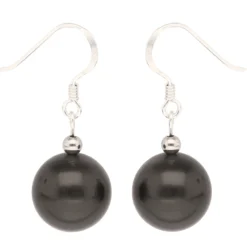 Ohrringe Ohrhänger aus Muschelkernperlen & 925 Silber, Ø12mm, grau