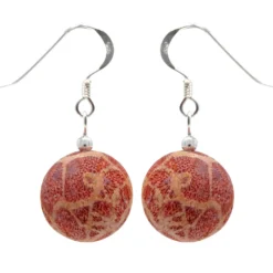 Ohrringe Ohrhänger aus Natur-Koralle mit Poren & Maserung 925 Silber rot-orange