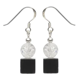 Ohrringe Ohrhänger aus Onyx & Bergkristall & 925 Silber, schwarz weiß