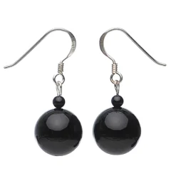 Ohrringe Ohrhänger aus Onyx & 925er Silber schwarz glatt glänzend Ohrschmuck