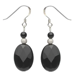 Ohrringe Ohrhänger aus Onyx oval schwarz facettiert & 925 Silber elegant Damen