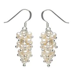 Ohrringe Ohrhänger aus Perlen in Traubenform & 925 Silber, creme-weiß